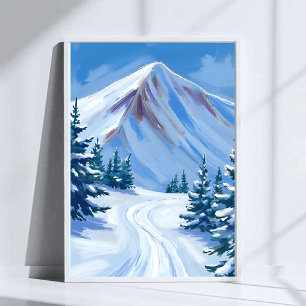 Aquarell-Landschaft Winter Berg Schnee Natur Poster