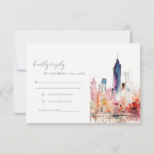 Aquarell-Landschafts-Hochzeit in Chicago Illinois RSVP Karte
