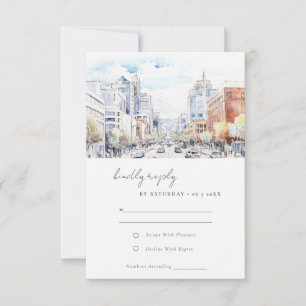 Aquarell-Landschafts-Hochzeit in Omaha Nebraska RSVP Karte