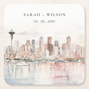 Aquarell-Landschafts-Hochzeit in Seattle, Washingt Rechteckiger Pappuntersetzer