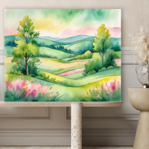 Aquarell-Landschaftsposter mit Bäumen Poster