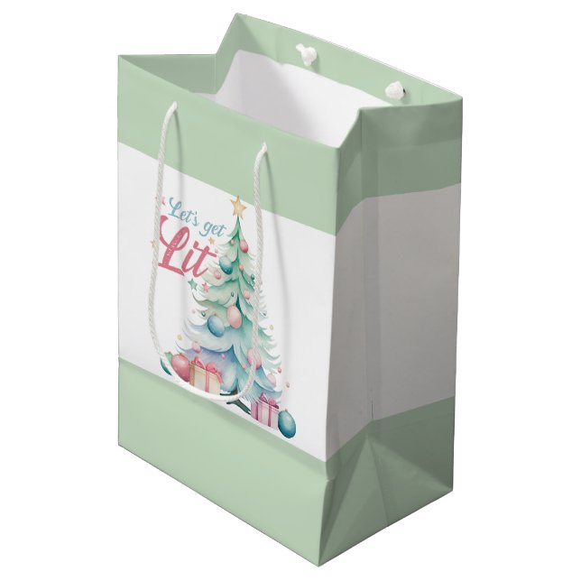 Aquarell Lasse Weihnachtsbaum erhalten Mittlere Geschenktüte (Vorderseite Schrägansicht)