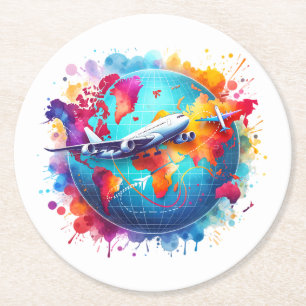Aquarell Lassen Sie uns das Weltdesign erleben Runder Pappuntersetzer