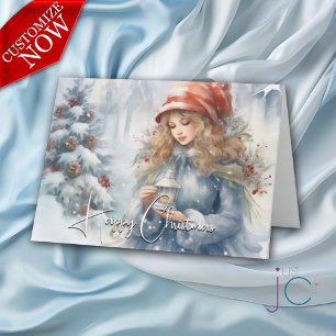 Aquarell-Laternen-Weihnachtsfee Feiertag Karte