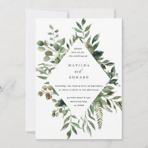 Aquarell-Laub-Blumen-Hochzeitseinladung Ankündigung