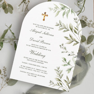 Aquarell-Laub-Gewölbe religiöse Hochzeit Einladung