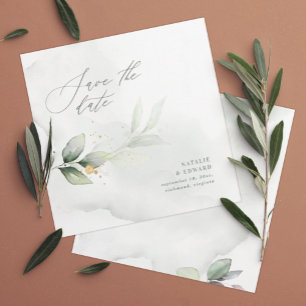 Aquarell-Laub und metallische Goldhochzeit Save The Date