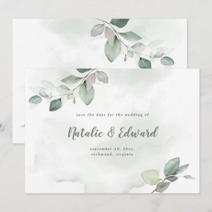 Aquarell-Laub und metallisches Gold-Hochzeit Save The Date