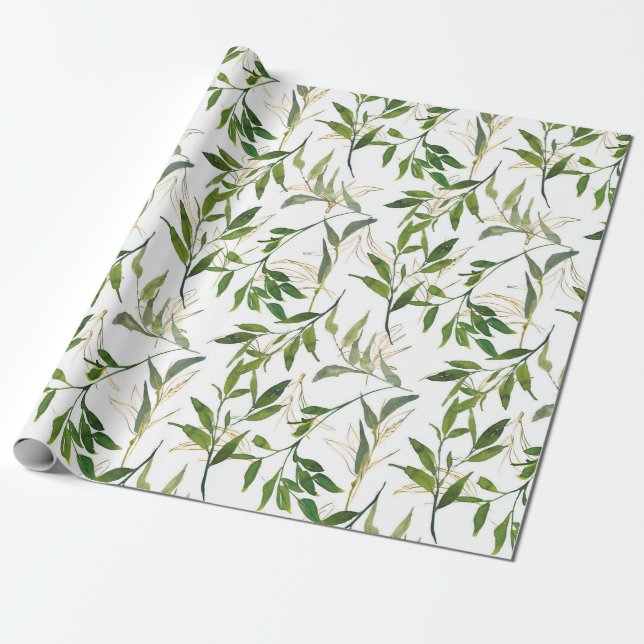 Aquarell-Laubgrün Geschenkpapier (Ungerollt)