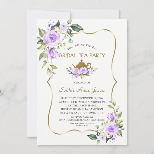 Aquarell Lavendel Blume Goldene Bridal Party Einladung (Vorderseite)