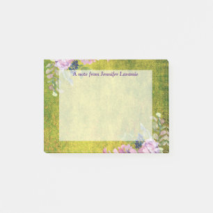 Aquarell-Lavendel-Blumen auf Olivgrün Post-it Klebezettel