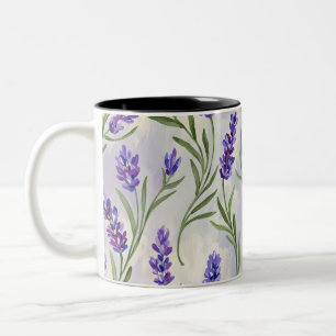 Aquarell-Lavendel-Blumen nahtloses Muster Zweifarbige Tasse
