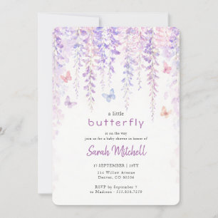 Aquarell-Lavendel ein kleiner Schmetterling Baby S Einladung
