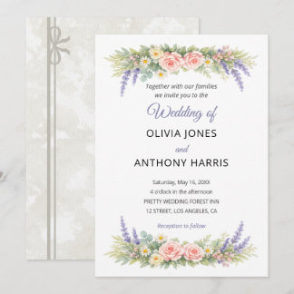 Aquarell Lavendel Eukalyptus Rosen Hochzeit Einladung