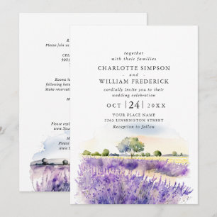 Aquarell-Lavendel-Feld-Hochzeit Alles in Einem Einladung