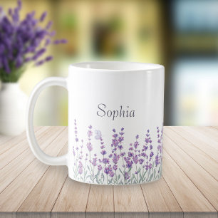 Aquarell-Lavendel-Lila-Blumen-Schmetterlings-Tasse Kaffeetasse