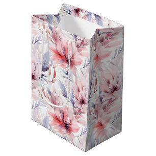 Aquarell-Lavendel-Rosa-Blumen-Elegant-Wiederverwen Mittlere Geschenktüte