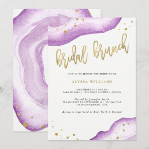 Aquarell-Lavendel und GoldGeode BrautBrunch Einladung