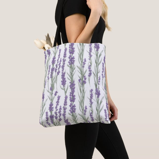 Aquarell-Lavendelblüten Tasche (Von Nahem)
