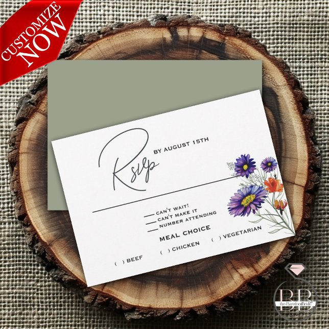 Aquarell Lebende Orange und Lila Wildblumen RSVP Karte (Easy to customize)