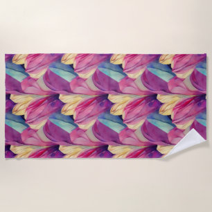 Aquarell Lebendig Gemalte Frühlingsblumen Strandtuch