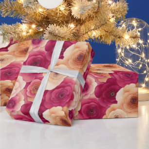 Aquarell Lebendig Gemalte Rosa Frühlingsblumen Geschenkpapier