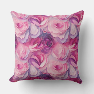 Aquarell Lebendig Gemalte Rosa Frühlingsblumen Kissen