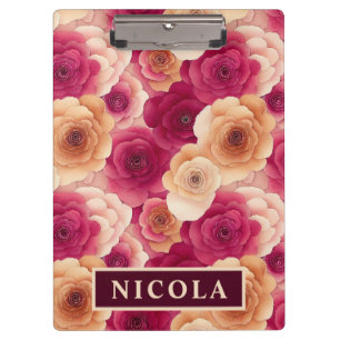 Aquarell Lebendig Gemalte Rosa Frühlingsblumen Klemmbrett