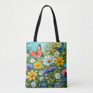 Aquarell Lebendiges Frühlingsblumenmuster Tasche