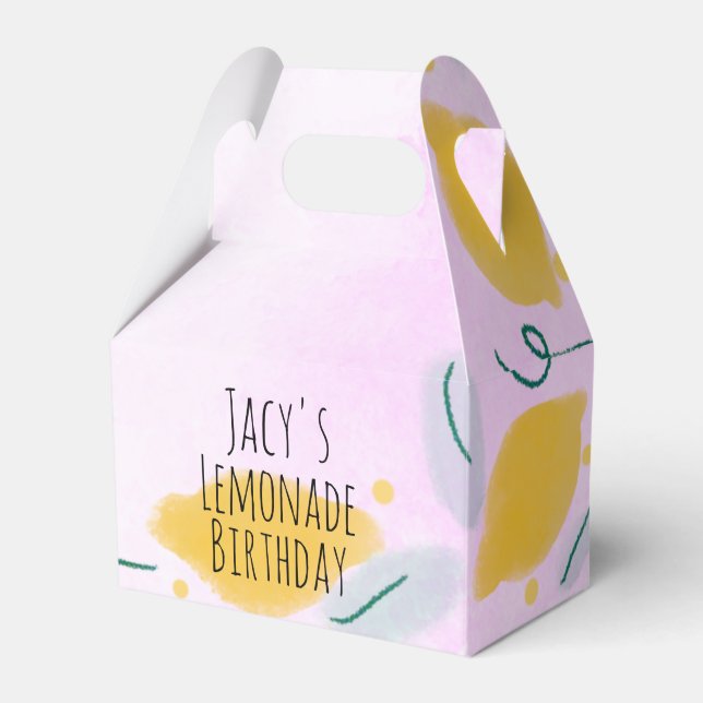 Aquarell Lemon Birthday Pink Yellow Border Art Geschenkschachtel (Vorderseite)