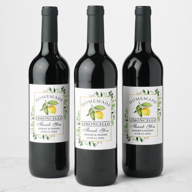 Aquarell Lemon Gold Limoncello Flaschen Labels Weinetikett (Flaschen)
