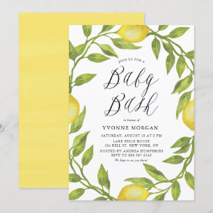 Aquarell Lemon Greenerenery Wreath Baby Shower Bas Einladung