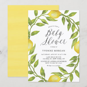 Aquarell Lemon Greenerenery Wreath Babydusche Einladung