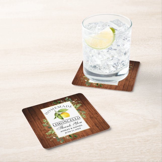 Aquarell Lemon Greenery Wood Limoncello Rechteckiger Pappuntersetzer (Vor Ort)