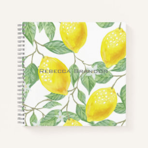 Aquarell Lemon Grüne Blätter Personalisiert Notizbuch