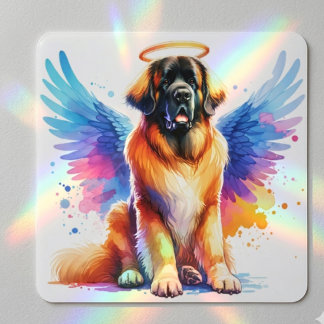 Aquarell Leonberger Hund Engel Quadratischer Aufkleber