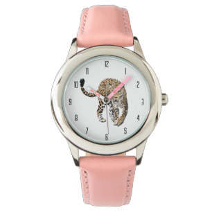 Aquarell-Leopard-Dschungelkatze gemaltes Tier grün Armbanduhr