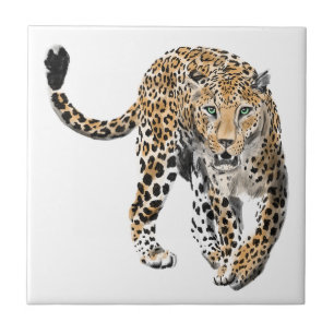 Aquarell-Leopard-Dschungelkatze gemaltes Tier grün Fliese