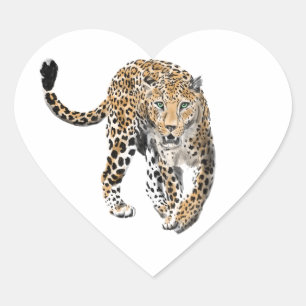 Aquarell-Leopard-Dschungelkatze gemaltes Tier grün Herz-Aufkleber