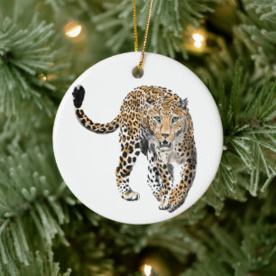Aquarell-Leopard-Dschungelkatze gemaltes Tier grün Keramik Ornament