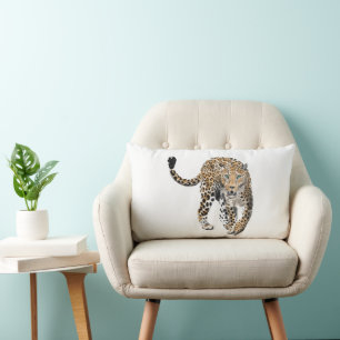 Aquarell-Leopard-Dschungelkatze gemaltes Tier grün Lendenkissen