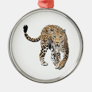 Aquarell-Leopard-Dschungelkatze gemaltes Tier grün Ornament Aus Metall