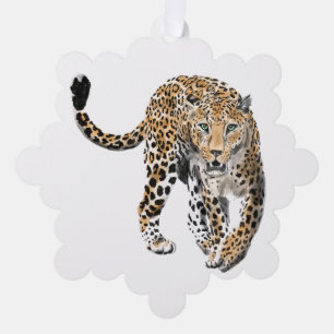 Aquarell-Leopard-Dschungelkatze gemaltes Tier grün Ornament Karte