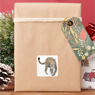 Aquarell-Leopard-Dschungelkatze gemaltes Tier grün Quadratischer Aufkleber