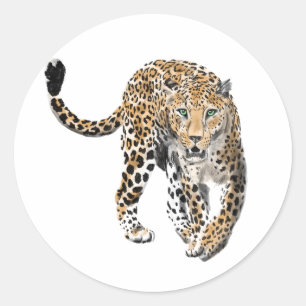 Aquarell-Leopard-Dschungelkatze gemaltes Tier grün Runder Aufkleber