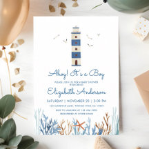 Aquarell-Leuchtturm Ahoy-Junge-Baby-Party