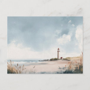 Aquarell-Leuchtturm-Küstenkunst-Postkarte Postkarte