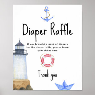 Aquarell Leuchtturm - Windel-Raffle-Spiel Poster
