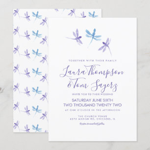 Aquarell-Libelle Elegante Schrift Hochzeit  Einladung