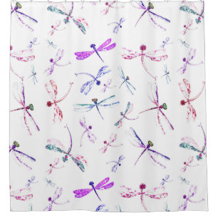 Aquarell-Libellen-rosa Lavendel-blaues Weiß Duschvorhang